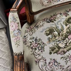 Chateau D'ax French Provincial Tapestry two armchairs chairs