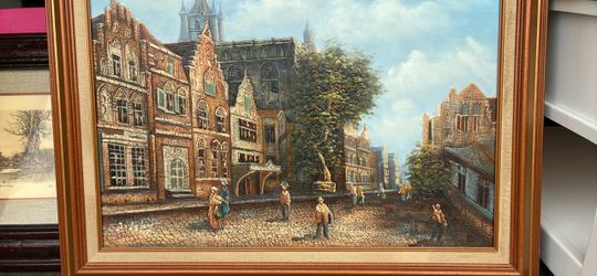 Framed Oil Painting European Street Scene