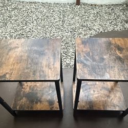 Rustic Brown & Black 2 Tier Side Table