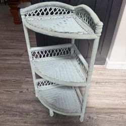 Blue Wicker Rattan Corner Shelving Cabinet Bathroom 
