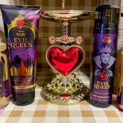 Bath and Body Works Limited Ed. Disney Evil Queen Pierced Heart Candle Holder+4PC Body Care Set