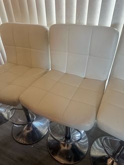 White Faux Leather Adjustable Bar Stools Set