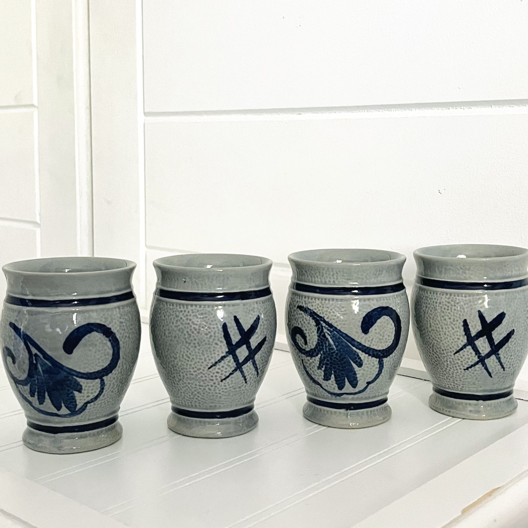 Vintage Set of 4 Staffel Stoneware (W. Germany) Gerzit Salt Glazed Cups This is a set of 4 small cups made by Gerzit Staffel Stoneware. The main colo for Sale in Lucas