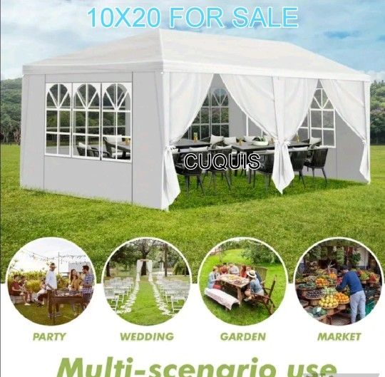 10×20 FT White Party Tent, Waterproof Outdoor Wedding Canopy with 6 Removable Sidewalls