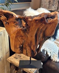 Natural Teak Root Sculpture on Black Metal Stand – Live Edge Decor