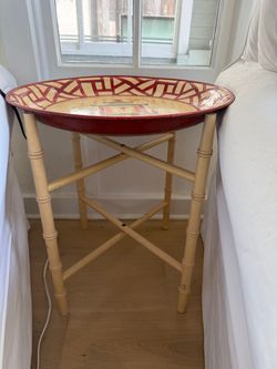 Tole Tray Table on Faux Bamboo Stand