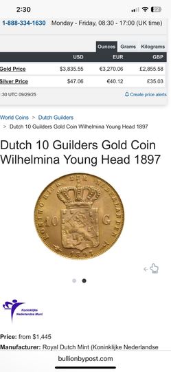 1897 10 Guilders Netherlands Gold Coin And Chain