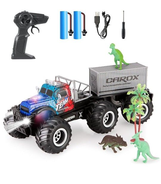Carox RC Semi Truck with Trailer, Dinosaur Toys,Transform from 4 to 6 Wheels