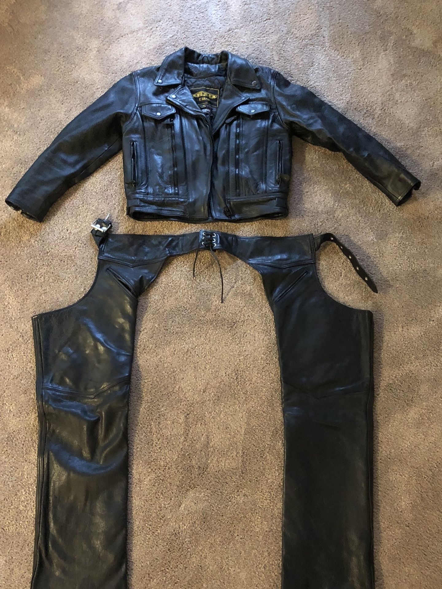 Women’s Motorcycle Riding Leather Jacket And Chaps