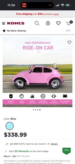 Pink Volkswagen Beetle Ride-On Car for Kids