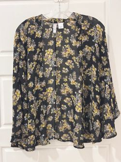 Xhilaration Black Floral Kimono Cover-Up Size M