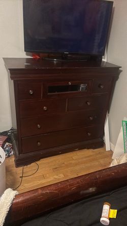 Dark Wood Dresser with Media Cubby and Storage