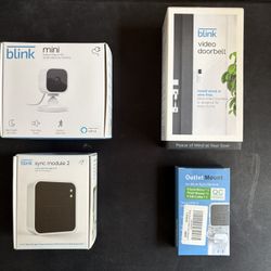 Blink Home Security 4‑Piece Bundle – Video Doorbell, Indoor Cam, Sync Module (New)
