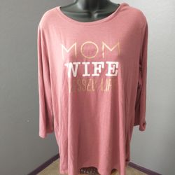 Apt 9. XL pink long sleeve shirt "mom wife blessed wife" 
