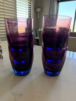 Set of 6 Purple/ Blue Crystal Highball Glasses