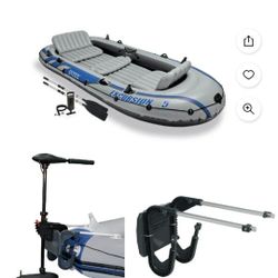New Inflatable Intex Boat With Motor And Marine Battery And Case, Extras