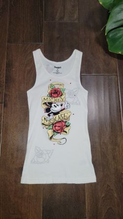 Disney Parks Authentic Rose Tattoo Mickey Mouse Ribbed Tank Top Women's Size M Excellent Condition PRICE Is Firm Cash Only