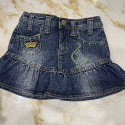 Baby Phat Girls Denim Ruffle Skirt – Size 5, Embroidered & Rhinestone Detail
