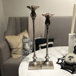 Patinated Silver-Leaf Candle Sticks 