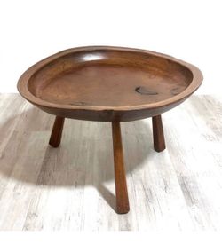 Hand-Carved Wooden Tripod Bowl Table
