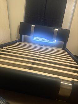 Black Faux Leather Bed Frame with LED Headboard