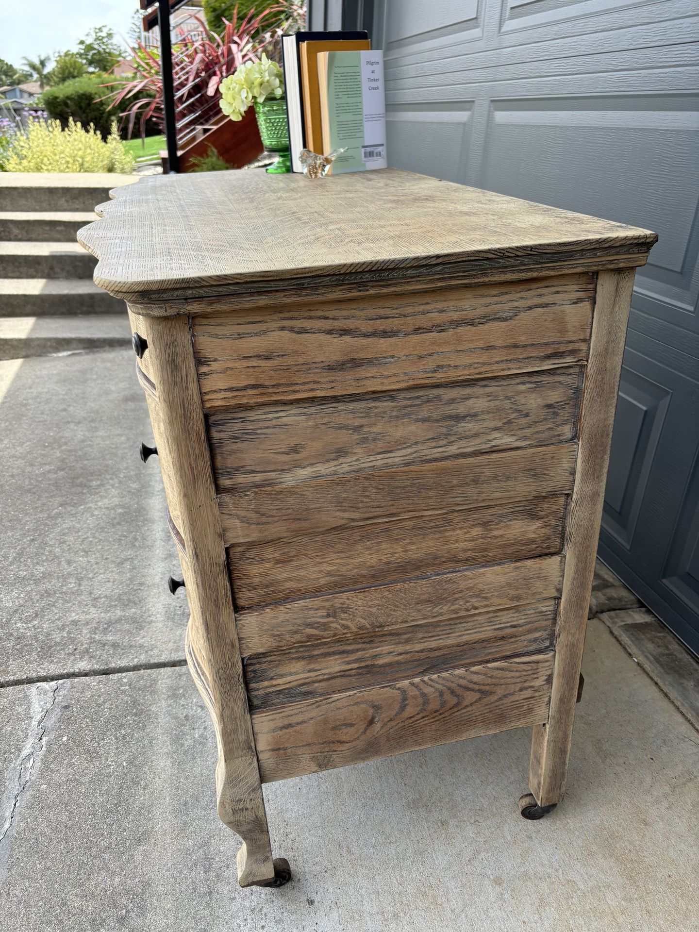 Vintage Bleached Serpentine Tiger Oak Dresser / Entryway on Wooden