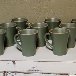 Nine Casa Verde Terra Cotta Green Coffee Mugs, Handcrafted In Portugal