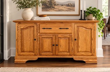 Oak Buffet Sideboard Credenza– 62” – Updated Black Hardware