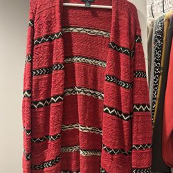 Polo Ralph Lauren Southwestern Aztec Hand Knit Red Cardigan Sweater Women Sz XLarge