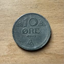 NORWAY- 10 ORE - 1943 KEY DATE Vintage Coin