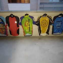 Set Of Five Large And Extra Large Cycling Bikers Jerseys 
