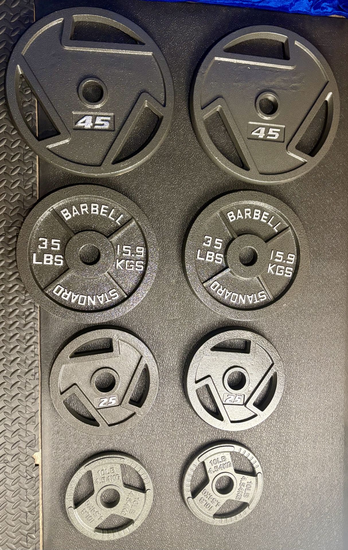 BRAND NEW Olympic  Weights Plates Set: 45s, 35s, 25s & 10s . Btute#230