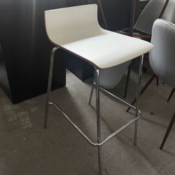 White Bar Stool with Chrome Legs