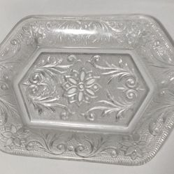 Antique Clear Pressed Glass Oval Tray
