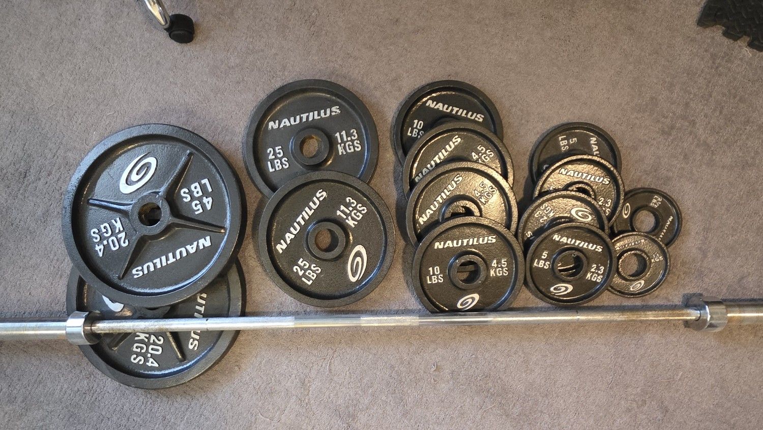 Nautilus Weights And Barbell - 250 Total Lbs