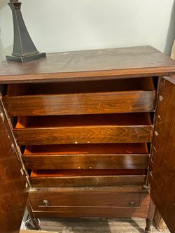 Antique Solid Wood Storage Cabinet / Linen Cabinet – Vintage Dark Finish – $100