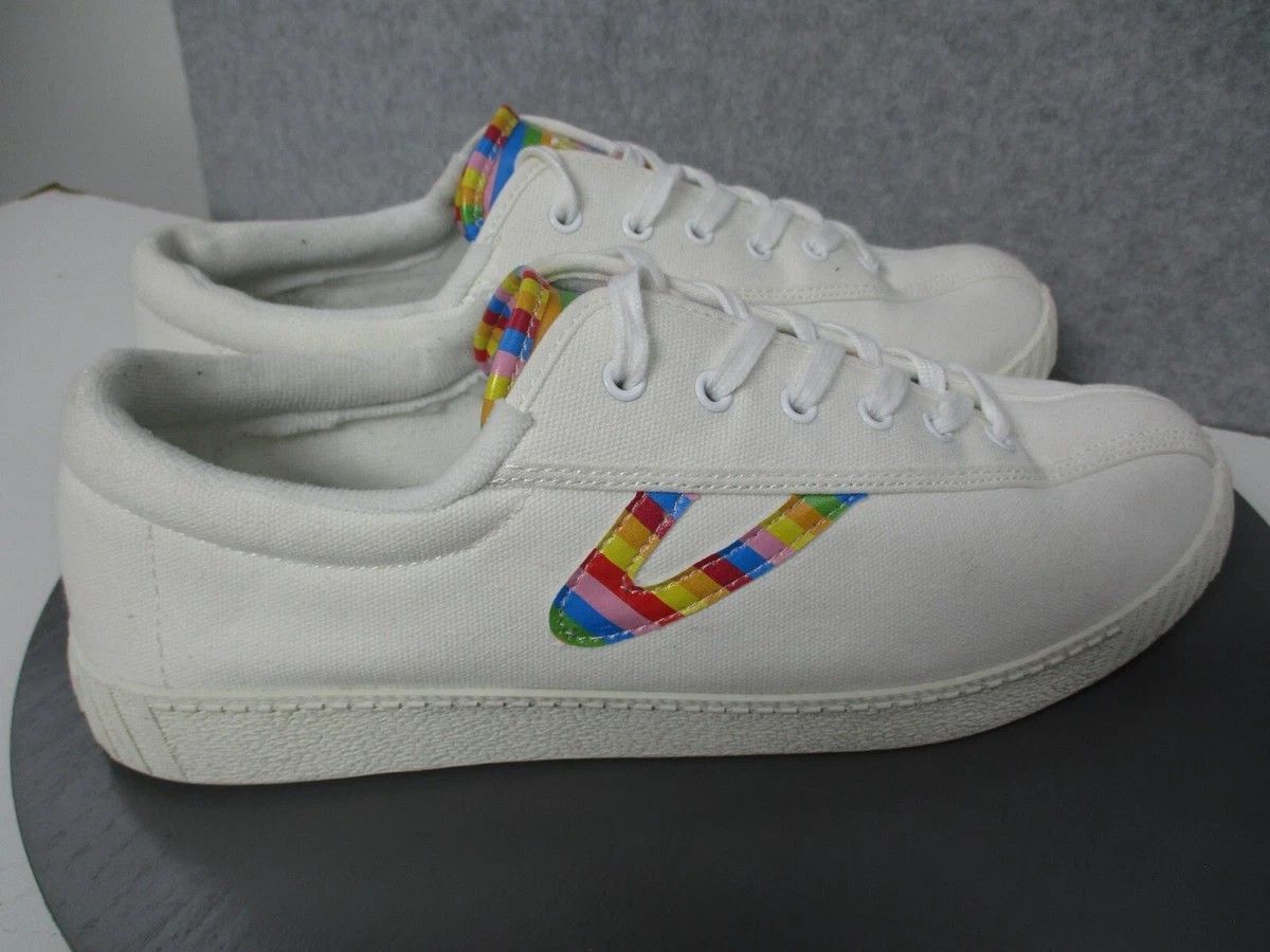 Tretorn Nylite Plus Canvas Rainbow Lace Up Sneakers White Womens Size 9 shoes flats