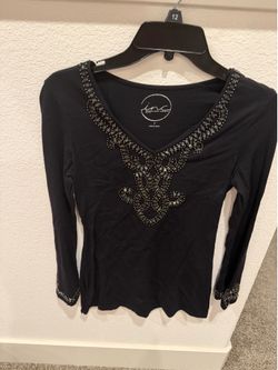 INC Embellished Black Long Sleeve Top - Petite Size P