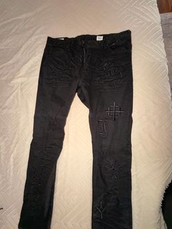 Black Embroidered Distressed Jeans Size 38/32 - Smoke Rise Brand