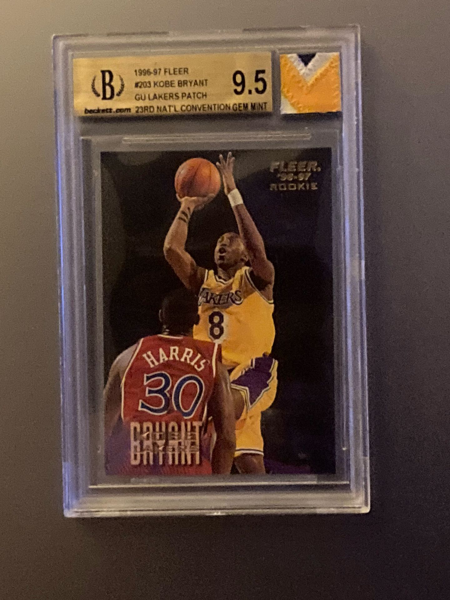 RARE Kobe Bryant 1996-97 Fleer Game Used  Jersey 23rd National Convention rookie BGS 9.5 GEM MINT # 203 rc