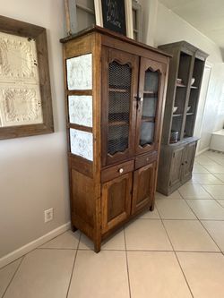 Antique Wood Pie Safe Cabinet