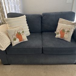 Slate Blue Sofa Set w/ Matching Ottoman – Great Condition!