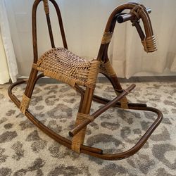 Rocking horse MCM boho Rattan and wicker vintage toy photo prop nursery decor toddlers little kids