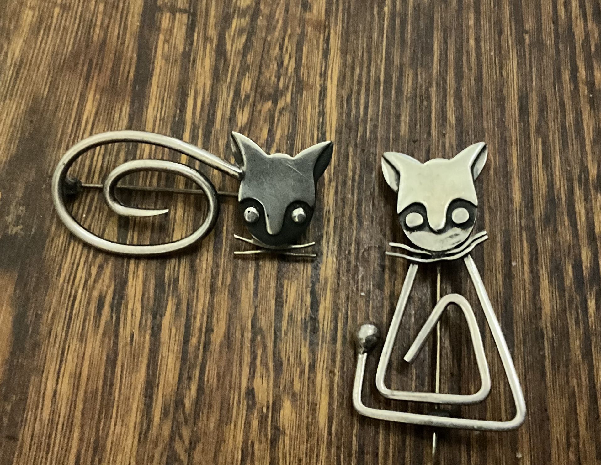 Cat Brooches Sterling Silver Delfino Signed Mexico