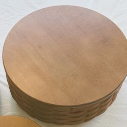 Longaberger 2007 Decorative Handmade 13” Round Keeping Basket w/ Longaberger Custom Made Wooden Lid, Plastic Basket Protector/Storage w/ Lid  - VGC