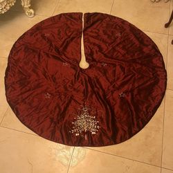Vintage Red Tree Skirt, 80s 90s Christmas Tree Skirts, Xmas Vintage Accessories Silk