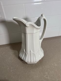 White Ceramic Pitcher with Embossed Detail