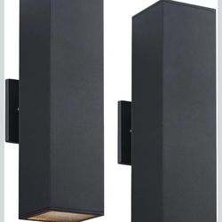 Cerdeco 2 Pack Aluminum Modern Outdoor Wall Light, 15" Exterior Up Down Light Fixtures,Black Front Door Wall Lighting with E26 Sockets [ETL Listed]