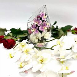 FLORA Elegant Purple Orchids and Limoniums in Rugby Glass Vase
