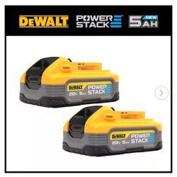 2 Pack DEWALT Powerstack 20V MAX Battery, Rechargeable, 5Ah, Lithium Ion, (DCBP520-2)